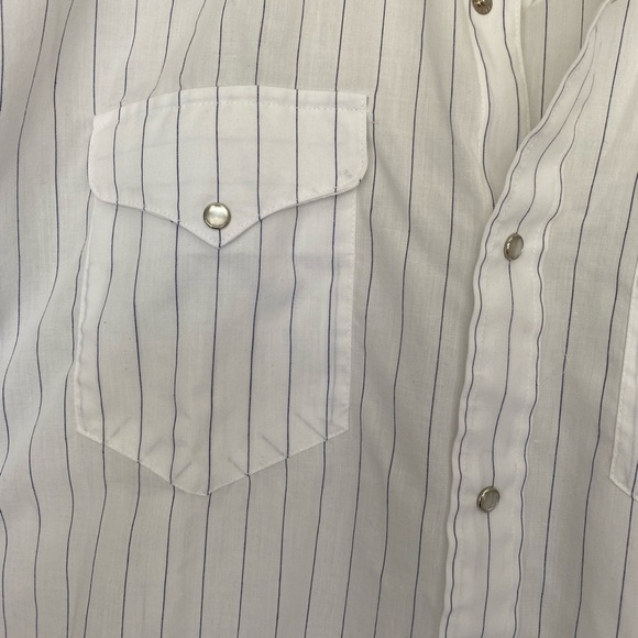 VINTAGE Pearl Snap Pin Stripe White Short Sleeve Mens Shirt Size 18 Made in USA - Picture 4 of 6